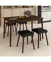 Sugift 5 Piece Dining Table Set for 4 with 4 Upholstered Stools and Rubber Wood Legs