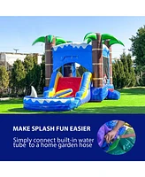 Hero Kiddo Ocean Shark Commercial Grade Bounce House Water Slide with Splash Pool for Kids and Adults (with Blower), Basketball Hoop, Outdoor Indoor,