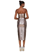Avec Les Filles Women's Metallic Faux Leather Strapless Midi Dress