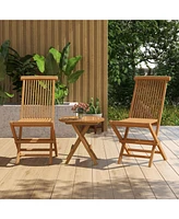 Sugift Set of 2 Teak Patio Folding Chairs with High Back and Slatted Seat