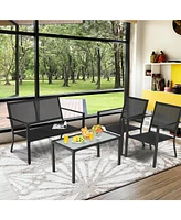 Sugift 4 Pieces Patio Furniture Set Sofa Coffee Table Steel Frame Garden