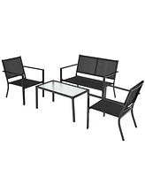 Sugift 4 Pieces Patio Furniture Set Sofa Coffee Table Steel Frame Garden