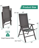 Sugift 2 Pieces Patio Folding Dining Chairs Aluminium Adjustable Back