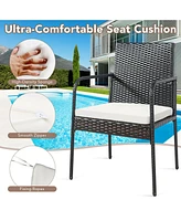 Sugift 4 Pieces Patio Wicker Rattan Dining Set with Comfy Cushions