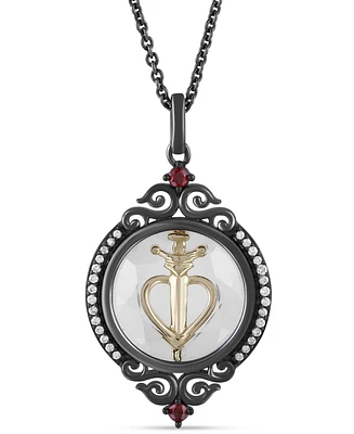 Disney Enchanted Vault White Topaz (3-1/5 ct. t.w.), Garnet (1/20 ct. t.w.) & Diamond (1/10 ct. t.w.) Evil Queen Pendant Necklace in Black Rhodium-Pla