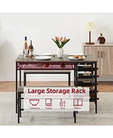 gaomon Dining Table Set for 4, Kitchen Table Set for 4 with 2 Benches, Rectangular Dining Room Table Set with Wine Rack
