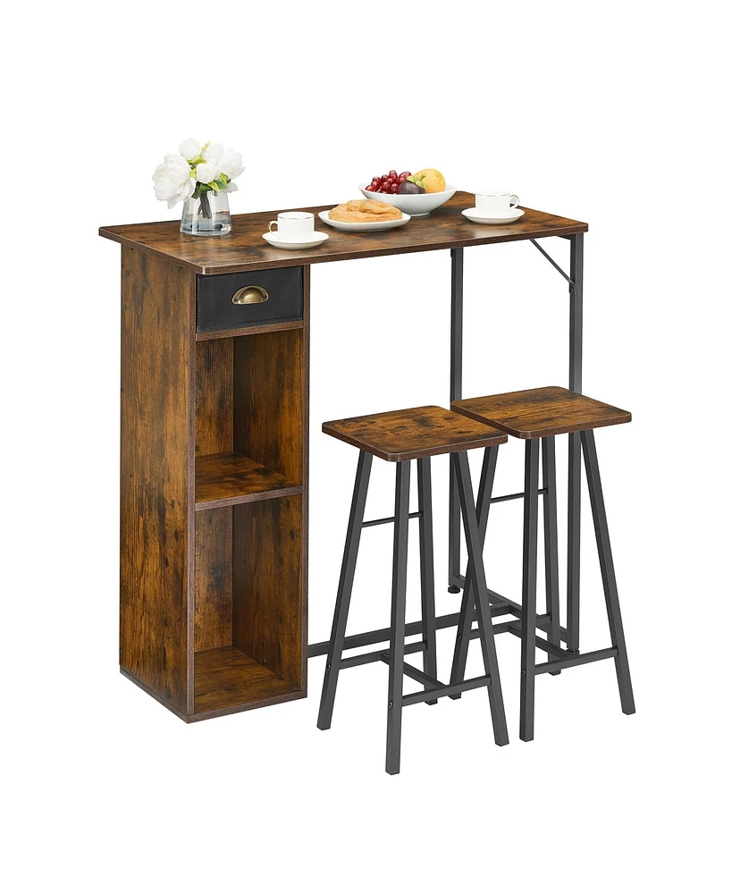 gaomon Small Bar Table and Chairs Set for 2, 3-Piece Bar Table Set with Storage Drawer & Shelf