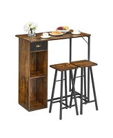 gaomon Small Bar Table and Chairs Set for 2, 3-Piece Bar Table Set with Storage Drawer & Shelf, Space Saving Table