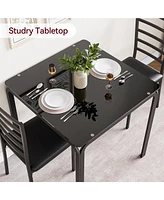 gaomon 3 Piece Glass Dining Table Set, Kitchen and Chairs for 2, Kitchen Table and Chairs Modern Room Sets Home, Party,Black