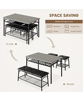 gaomon Kitchen Table with Bench, Dining Room Table Set for 4 with Upholstered Bench and Square Stools, Table Set with Storage -Grey