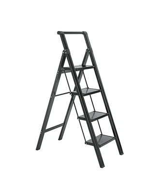 Flynama 4 Aluminum Step Ladder, 4 Step Stool Folding Step Stool with Handrails, Sturdy Step Stool for Adult, Gorilla Ladders 500LBS Capacity Sturdy& P