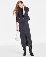 On 34th Women's Denim Front-Slit Braided-Trim Maxi Skirt, Exclusively at Macy's