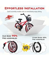 Hongge 16/18 Inch Kids Bike Adjustable with Storage Basket and Double Brake for 4-8 Years Old