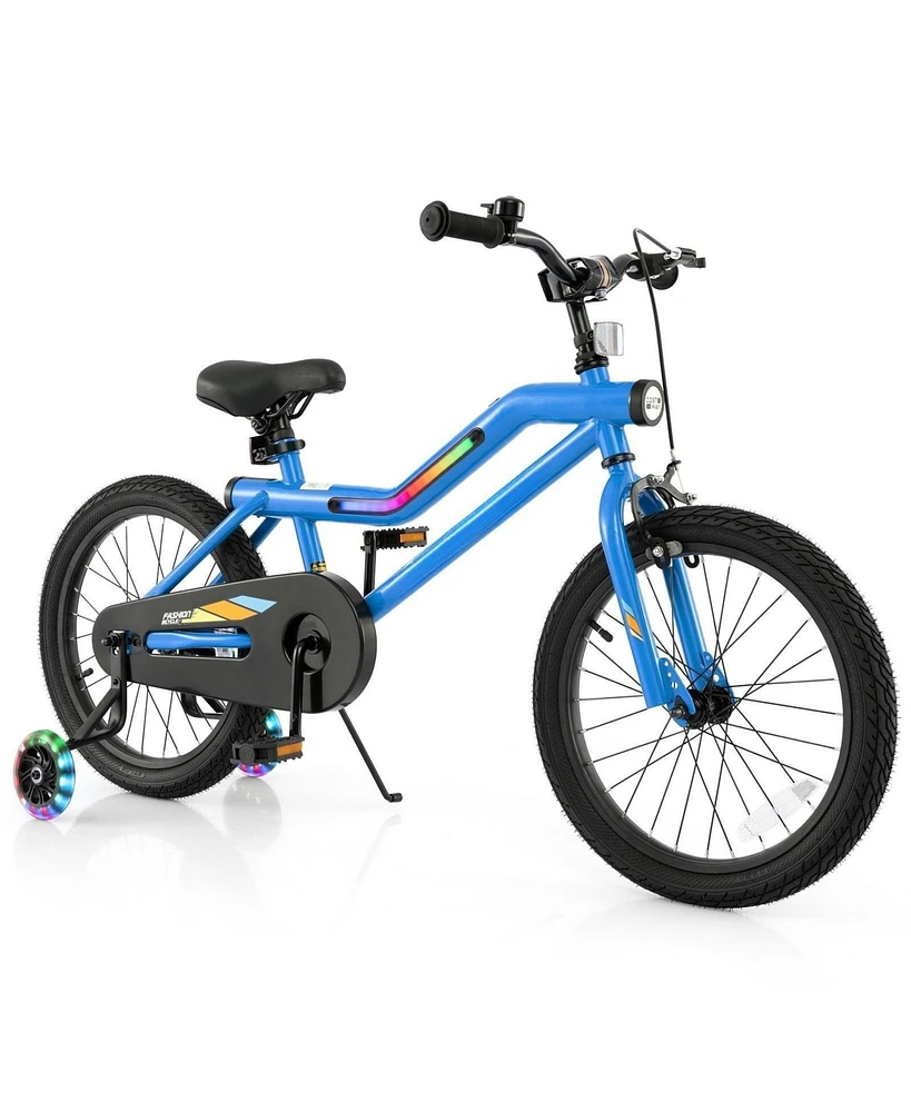 Hongge 16/18 Inch Kids Bike Led Lighted Adjustable with Training Wheels for 4-8 Years Old Kids