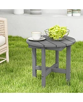 Vebreda 18 Inch Adirondack Round Side Table with Cross Base and Slatted Surface