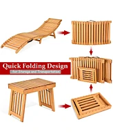 Inolait 3 Pieces Folding Patio Eucalyptus Wood Lounge Chair Set with Foldable Side Table
