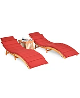 Inolait 3 Pieces Folding Patio Eucalyptus Wood Lounge Chair Set with Foldable Side Table