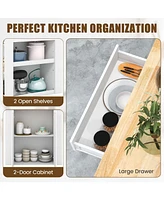 Givimo Modern Kitchen Island with Rubber Wood Countertop and Storage