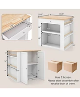 Givimo Modern Kitchen Island with Rubber Wood Countertop and Storage