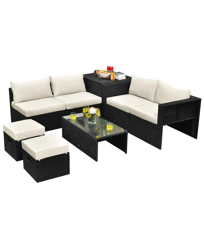 Vebreda 8 Pieces Patio Rattan Storage Table Furniture Set