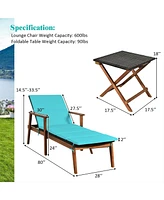 Inolait 3 Pieces Portable Patio Cushioned Rattan Lounge Chair Set with Folding Table