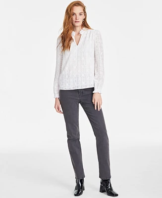 On 34th Women's Embroidered Chiffon Ruffled-Neck Top, Exclusively at Macy's