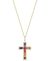 Effy Multi-Sapphire (1-3/4 ct. t.w.) & Diamond (5/8 ct. t.w.) Cross Pendant Necklace in 14k Gold, 18" + 1" extender