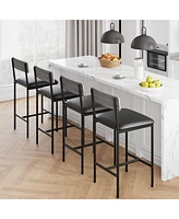 gaomon Bar Stools Set of 4, Upholstered Bar Chairs with Back, 25.5 Inches Kitchen Bar Stools with Footrest, Grey