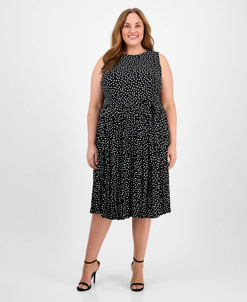 Anne Klein Plus Dot-Print Pleated Midi Dress