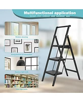 Flynama 3 Aluminum Step Ladder, 3 Step Stool Folding Step Stool with Handrails, Sturdy Step Stool for Adult, Gorilla Ladders 500LBS Capacity Sturdy& P