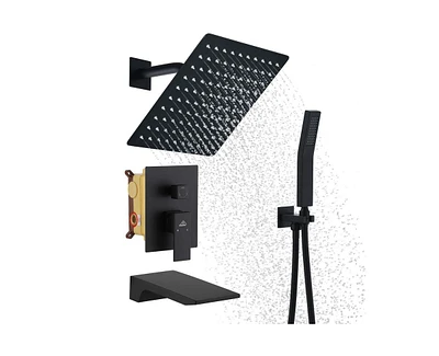 Casainc 10 Inch 3 Function Rainfall Shower System with Tilt Shower Head and Waterfall Tub Spout