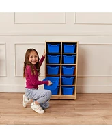 ECR4Kids 10 Cubby Tray Cabinet with Scoop Front Storage Bins, 5x2, Natural, Contemporary