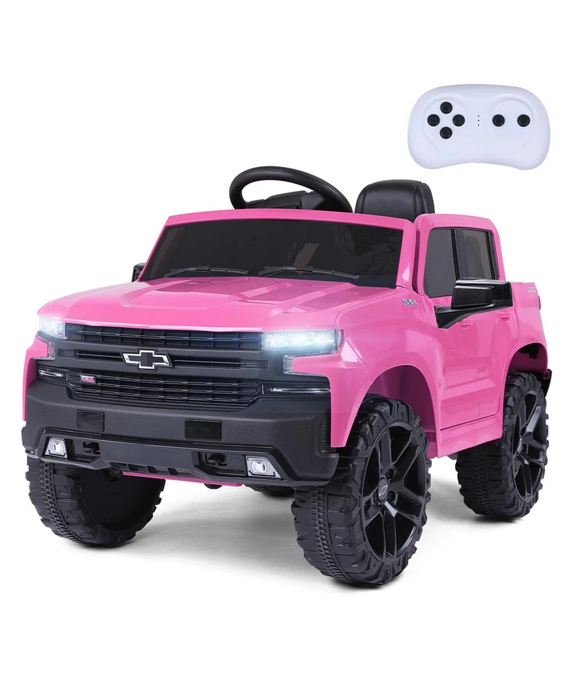 Funtok Licensed Chevrolet Silverado 12V Kids Boys and Girls Electric Ride on Truck Car Electric Vehicle with Parents Remote Control, 2 Speeds, 4 Wheel