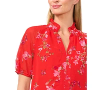 CeCe Women's Puff-Sleeve Floral Blouse