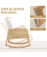 Givimo Rocking Chair with Rattan Armrests and Upholstered Cushion