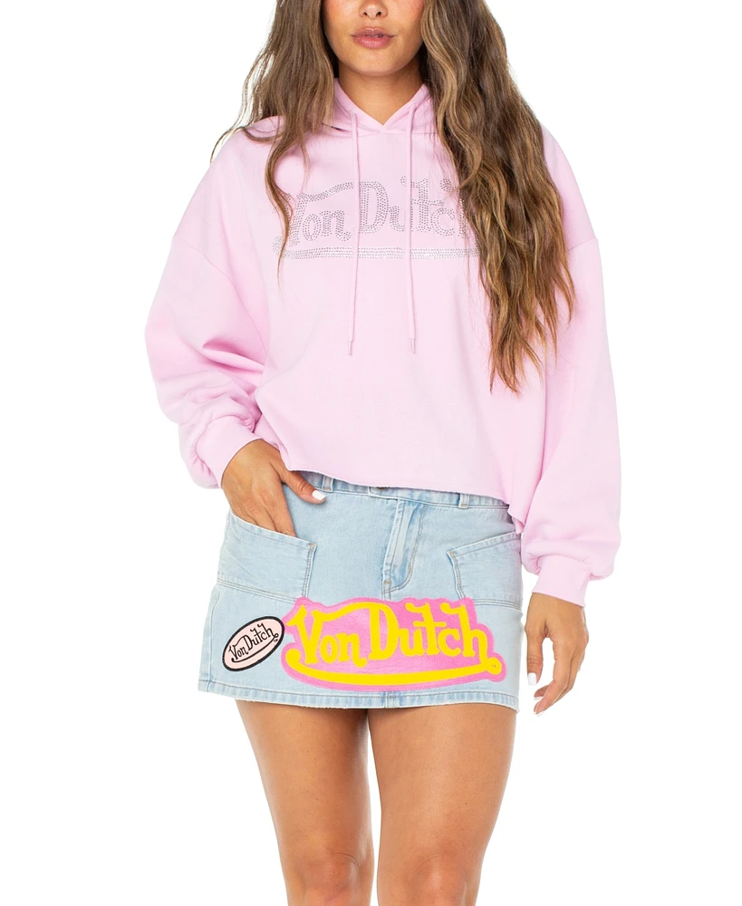 Von Dutch Women's Rhinestone-Logo Crop Hoodie