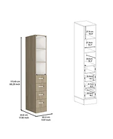 Depot E-Shop Magna Linen Cabinet, Three Shelves, Four Drawers, Light Pine/White