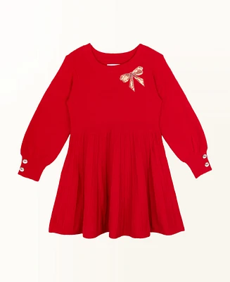 Rare Editions Little Girls Fuzzy Sweater Dress with Bow Applique