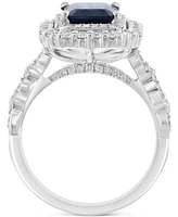 Effy Emerald-Cut Blue Sapphire (2-3/8 ct. t.w.) & Diamond (7/8 ct. t.w.) Double Halo Ring in 14k White Gold