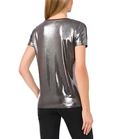 CeCe Women's Metallic Shine Short Sleeve T-Shirt