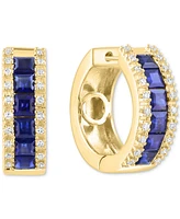 Effy Blue Sapphire (1-5/8 ct. t.w.) & Diamond (1/6 ct. t.w.) Small Hoop Earrings in 14k Yellow Gold, 0.62"