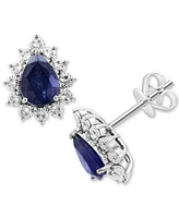 Effy Sapphire Halo Stud Earrings (5/8 ct. t.w.) in 14k White Gold