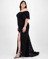 Emerald Sundae Plus Off-the-Shoulder Lace Gown, Created for Macy's