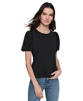 Karl Lagerfeld Paris Petite Embellished Knit Top