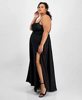 B Darlin Trendy Plus High-Slit A-Line Satin Gown, Created for Macy's