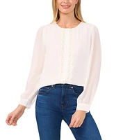 CeCe Women's Lace-Trim Button-Front Long-Sleeve Blouse