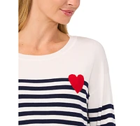 CeCe Women's Sailor Stripe Heart-Trim Sweater