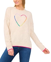 CeCe Women's Embroidered Heart Crewneck Sweater