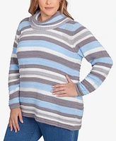 Hearts of Palm Plus Blue My Mind Stripe Cowl Neck Sweater