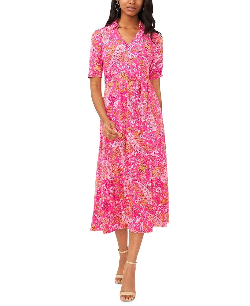 Msk Women's Paisley-Print Tie-Waist Midi Dress